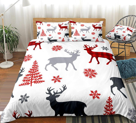 Image of Christmas Deer Tree and Snowflakes Bedding Set - Beddingify