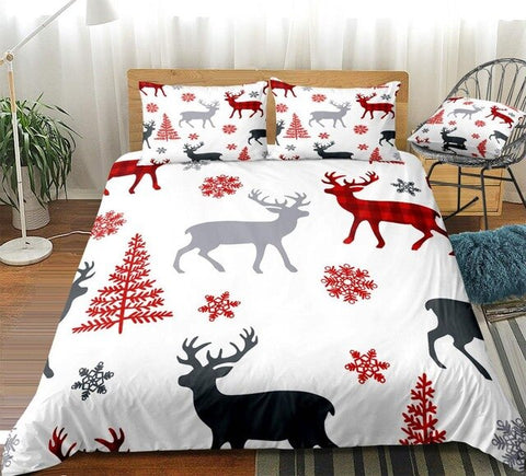 Image of Christmas Deer Tree and Snowflakes Bedding Set - Beddingify