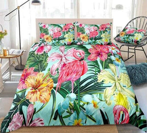 Colorful Flowers Flamingo Bedding Set - Beddingify