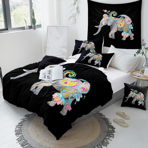 Image of Bohemian Floral Elephant Comforter Set - Beddingify