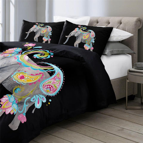 Image of Bohemian Floral Elephant Comforter Set - Beddingify