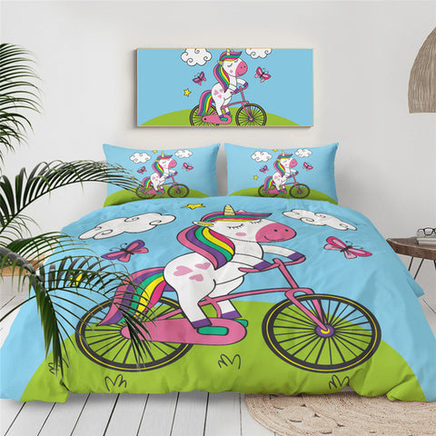 Image of Unicorn Riding Bicycle Bedding Set - Beddingify