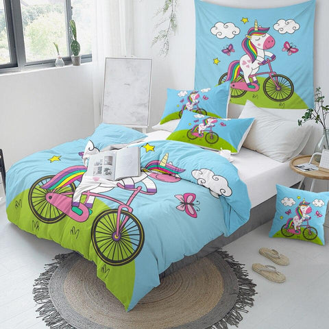 Image of Unicorn Riding Bicycle Comforter Set - Beddingify