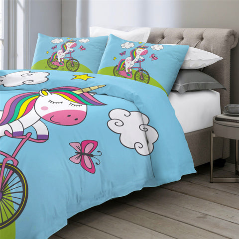 Image of Unicorn Riding Bicycle Bedding Set - Beddingify