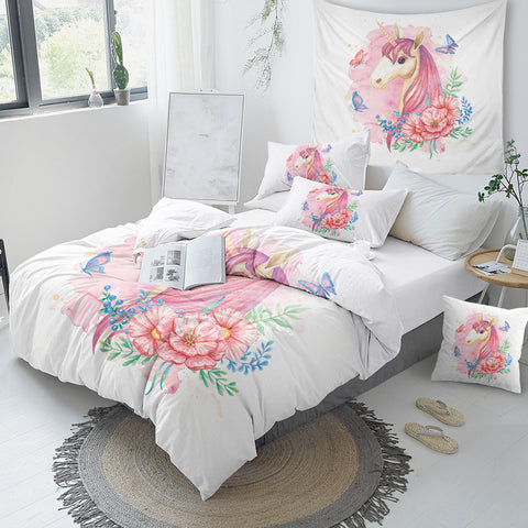 Image of Unicorn Floral Girly Bedding Set - Beddingify