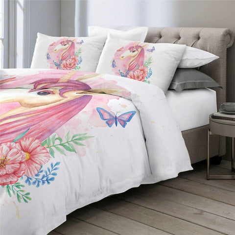 Image of Unicorn Floral Girly Comforter Set - Beddingify