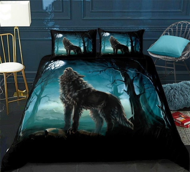 Night Moon Wolf Bedding Set - Beddingify