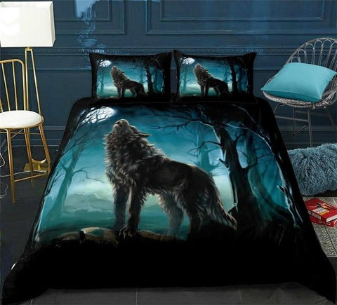 Image of Night Moon Wolf Comforter Set - Beddingify