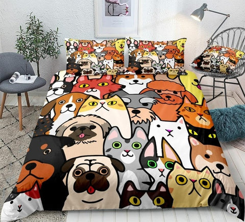 Image of Cartoon Pets Faces Bedding Set - Beddingify