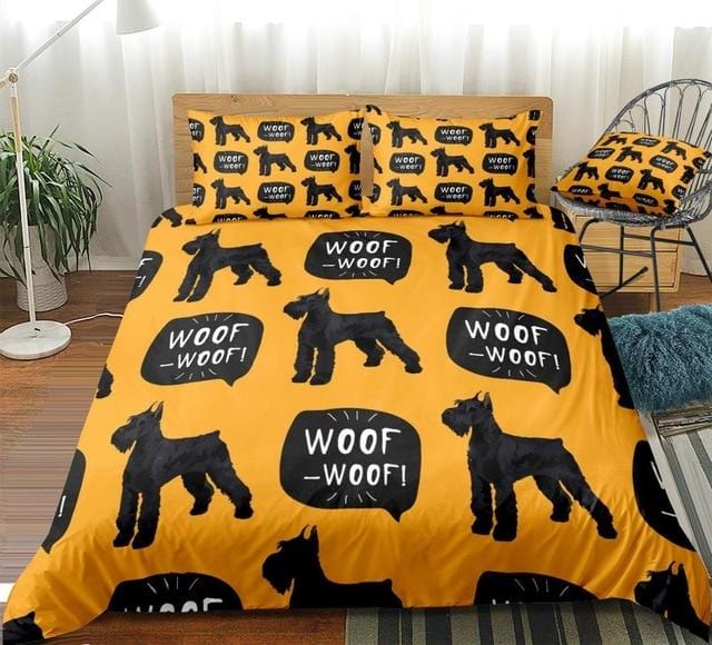 Black Schnauzer Woof Bedding Set - Beddingify