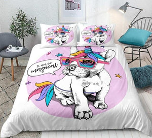 Unicorn Bulldog Comforter Set - Beddingify