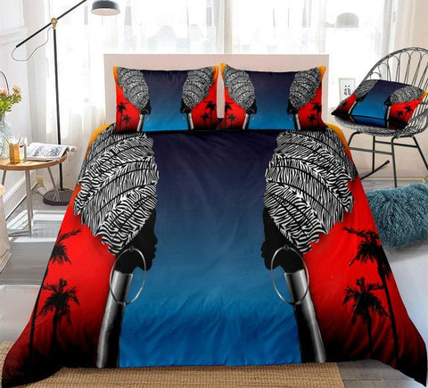 Image of African Woman in Traditional Turban Head Comforter Set - Beddingify