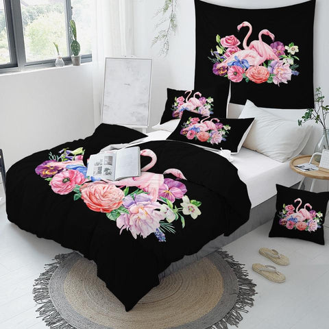 Image of Floral Flamingo Comforter Set - Beddingify