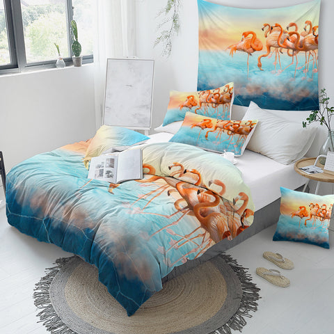 Image of Flamingos And Sky Bedding Set - Beddingify
