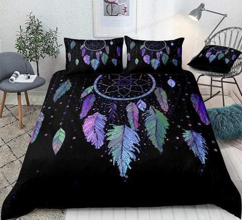 Image of Colorful Vibrant Feathers Dreamcatcher Comforter Set - Beddingify