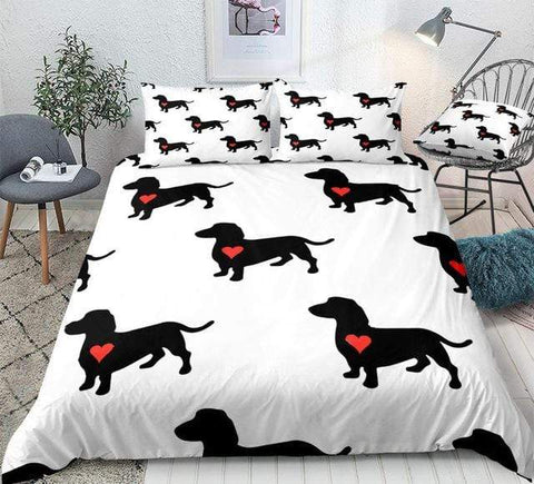 Image of Sausage Dogs with Red Heart Comforter Set - Beddingify