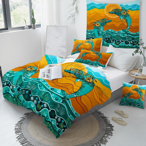 Image of Couple Dolphins Comforter Set - Beddingify