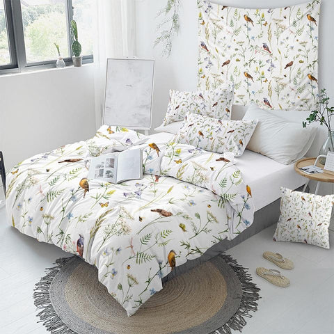 Image of Butterfly Birds Floral Comforter Set - Beddingify