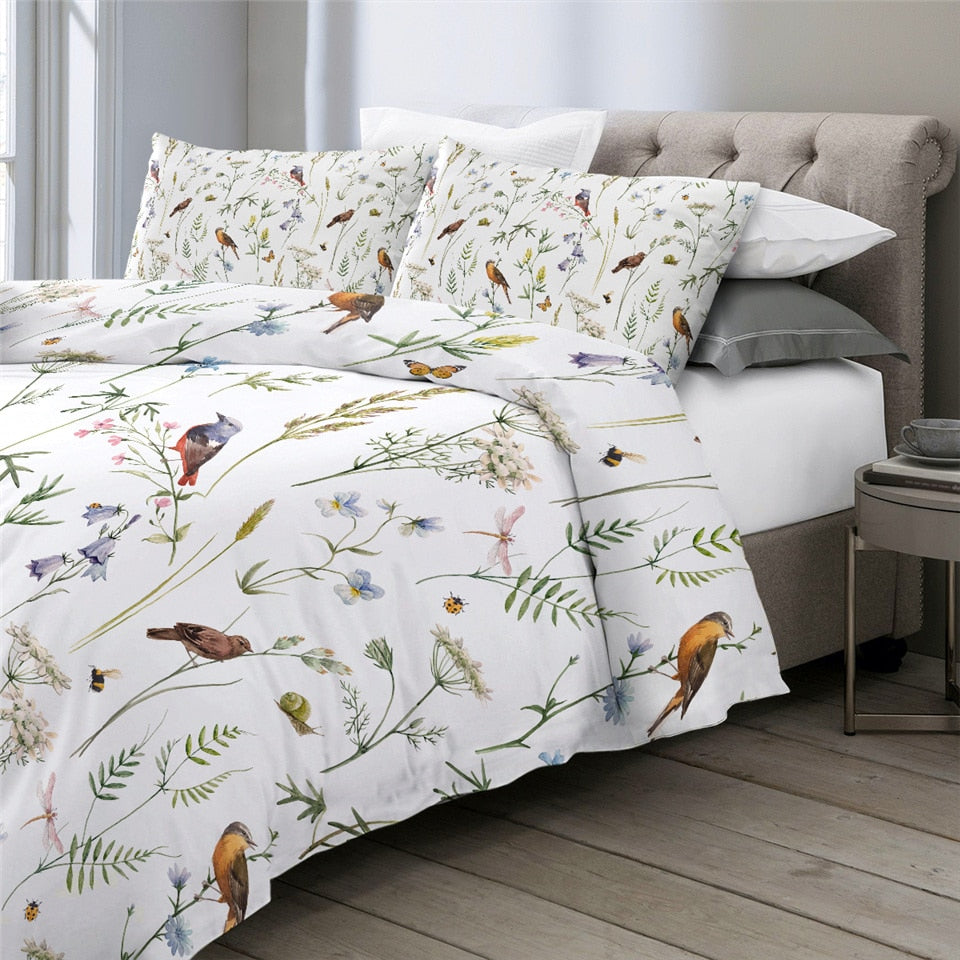 Butterfly Birds Floral Bedding Set - Beddingify