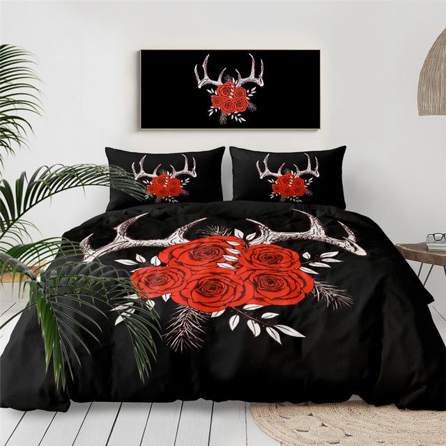 Red Roses Antlers Comforter Set - Beddingify