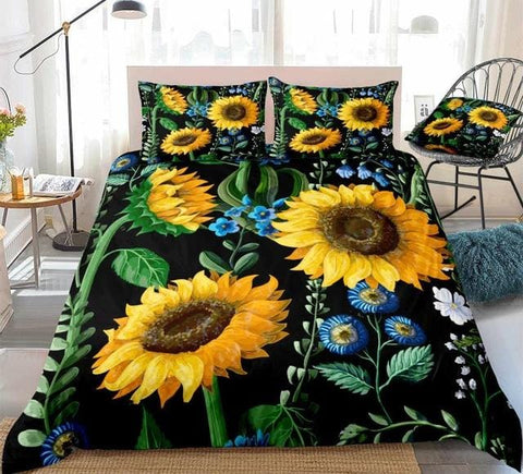 Image of Floral Black Sunflower Bedding Set - Beddingify