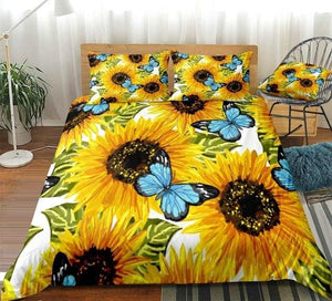 Butterflies Sunflower Bedding Set - Beddingify