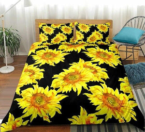 Black Background Sunflower Bedding Set - Beddingify