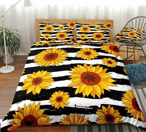 Image of Stripe Sunflowers Bedding Set - Beddingify