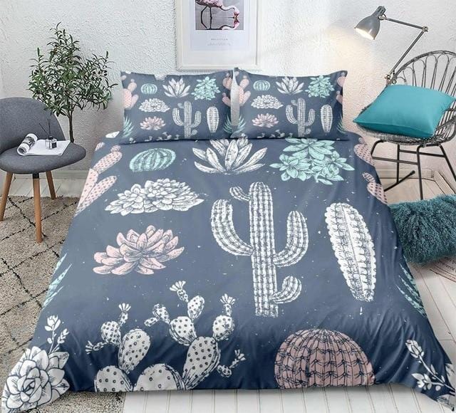 Cartoon Tropical Cactus Bedding Set - Beddingify