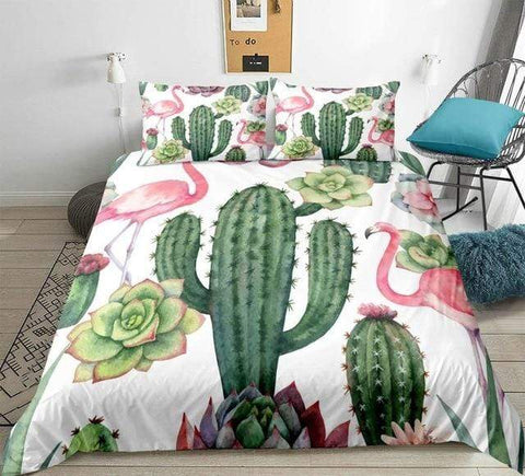 Image of Floral Printed Flamingo Cactus Comforter Set - Beddingify