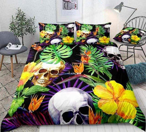 Palm Leaves Skull Comforter Set - Beddingify