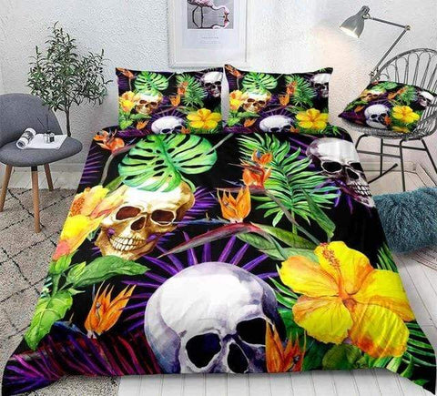 Image of Palm Leaves Skull Comforter Set - Beddingify