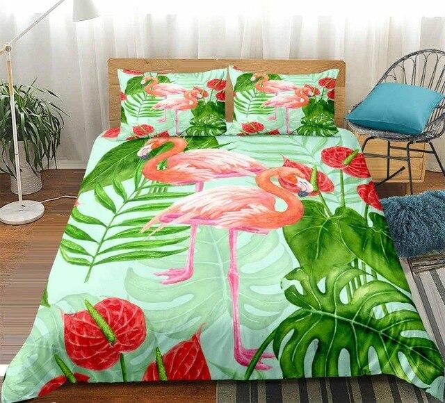 Flamingo Green Plants Bedding Set - Beddingify