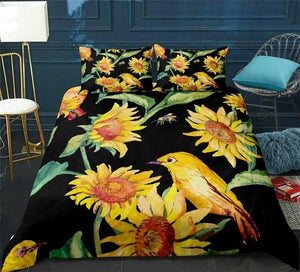 Sunflower Bird and Floral Bedding Set - Beddingify