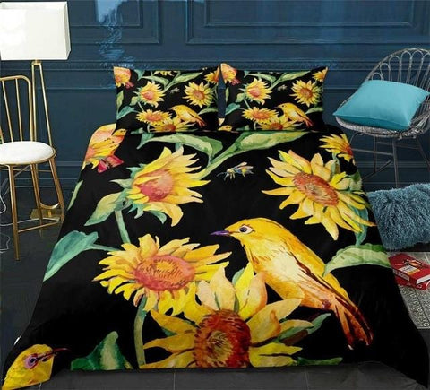 Image of Sunflower Bird and Floral Bedding Set - Beddingify