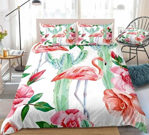 Image of Tropical Flamingo Cactus Bedding Set - Beddingify