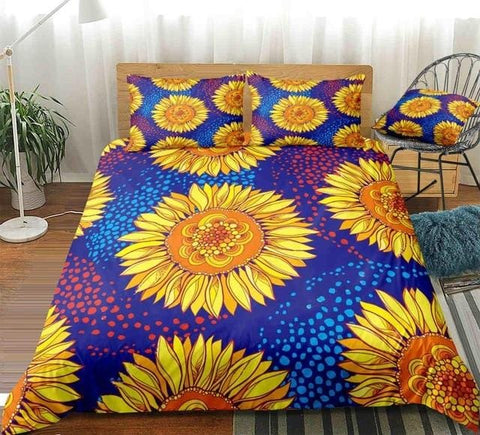 Image of Sunflower Blue Background Bedding Set - Beddingify