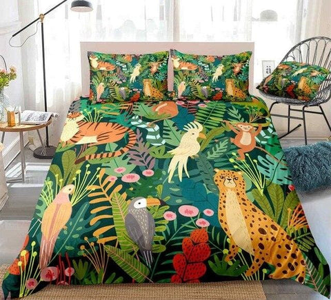 Tropical Plants Wild Animals Pattern Bedding Set - Beddingify