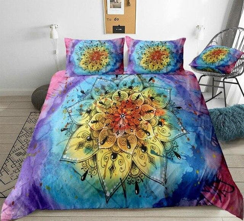Image of Watercolor Boho Flower Mandala Bedding Set - Beddingify
