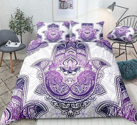 Image of Purple Boho Hamsa Hand Bedding Set - Beddingify
