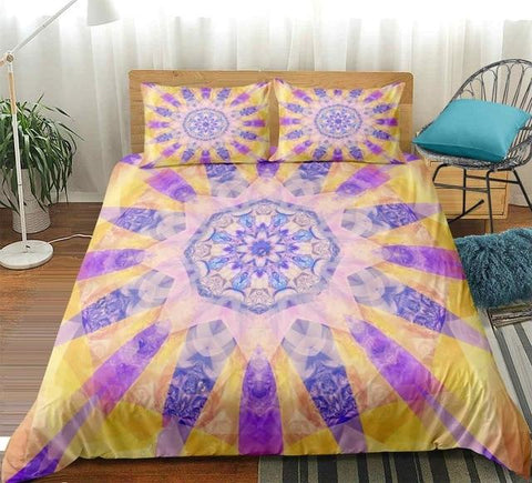 Image of Yellow Purple Decorative Dreamy Mandala Bedding Set - Beddingify