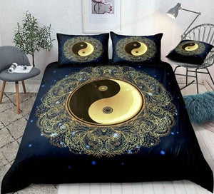 Gold Mandala Galaxy Yinyang Bedding Set - Beddingify