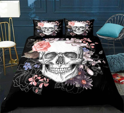 Image of Floral Skull Print Bedding Set - Beddingify
