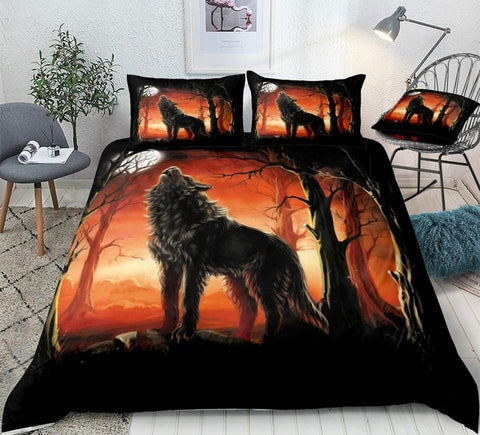 Image of Red Forest Wolf Bedding Set - Beddingify