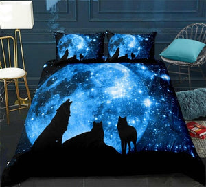 Wolves under Galaxy Starry Sky Bedding Set - Beddingify
