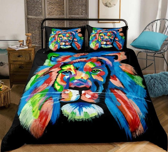 Colorful Wild Lion Bedding Set - Beddingify