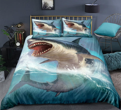 Image of 3D Ocean Blue Shark Bedding Set - Beddingify