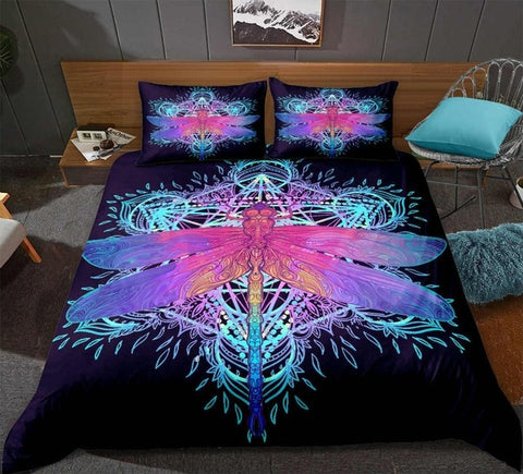 Image of Colorful Dragonfly Pattern Bedding Set - Beddingify