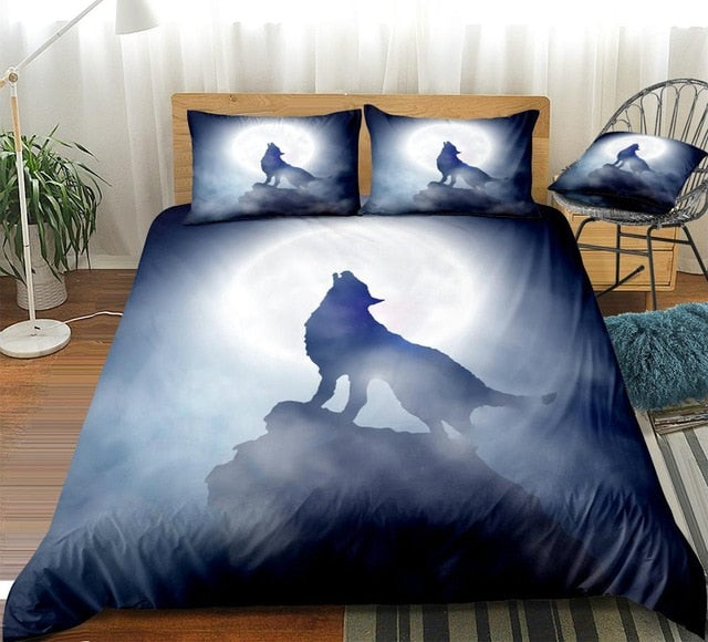 White Moon Howl Wolf Bedding Set - Beddingify