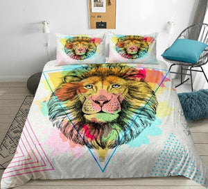 Watercolor Triangle Lion Bedding Set - Beddingify
